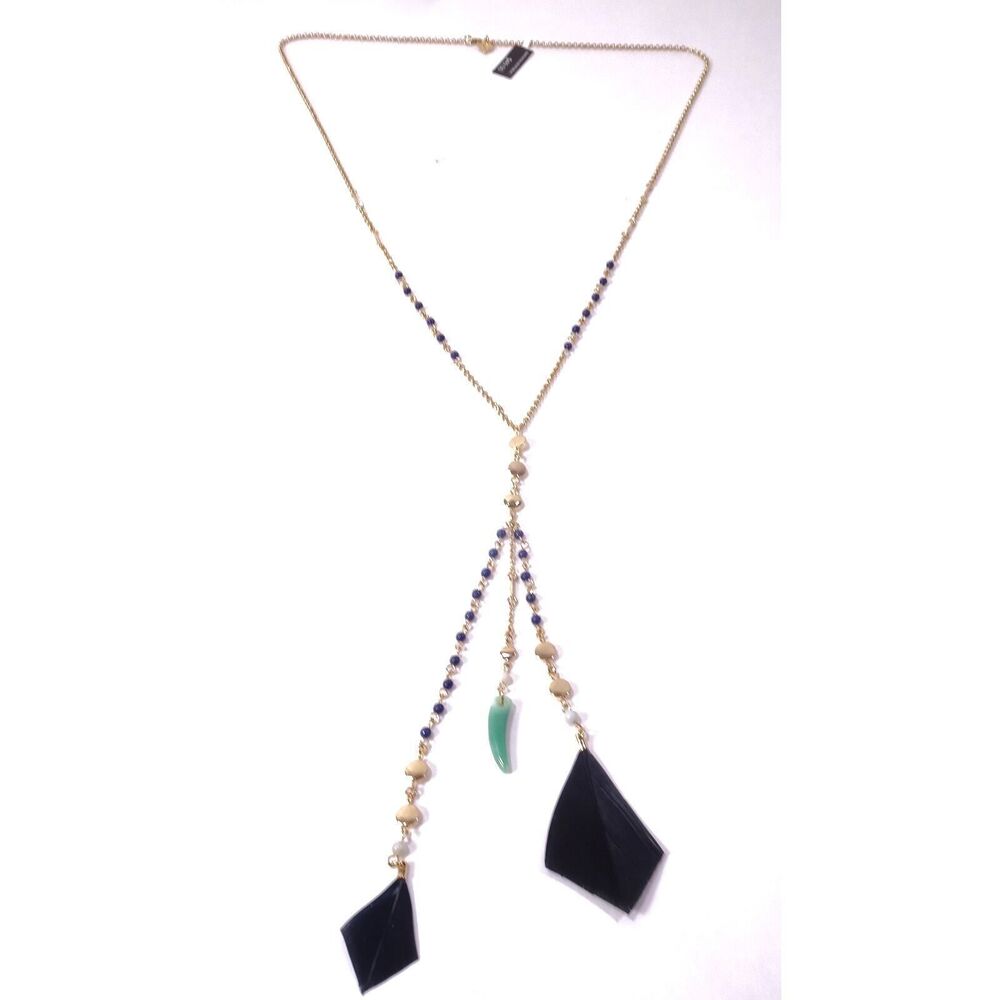 Banana Republic Women's Feather Bead Horn Feather Pendant Necklace NWT 69.5